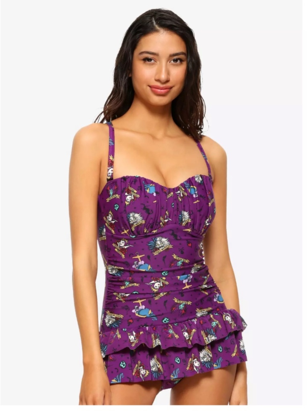 Disney Villains Tattoo Print Ruffle Swimsuit S-XL NWT